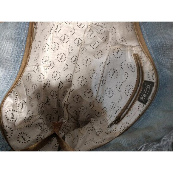 Large Myra Denim & Faux Leather Boho Tote Bag With Woven Aztec Pattern & Fringe - Picture 6 of 10